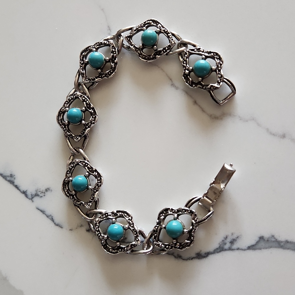 Vintage Sarah Coventry Bracelet Silver and Turquoise - Picture 4 of 4